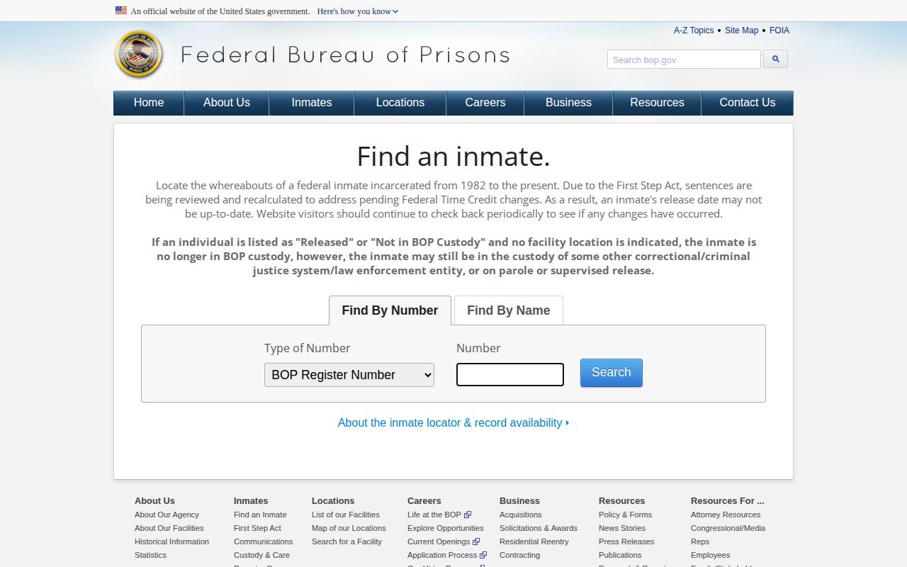 Federal BOP search for a person released after Clinton County custody