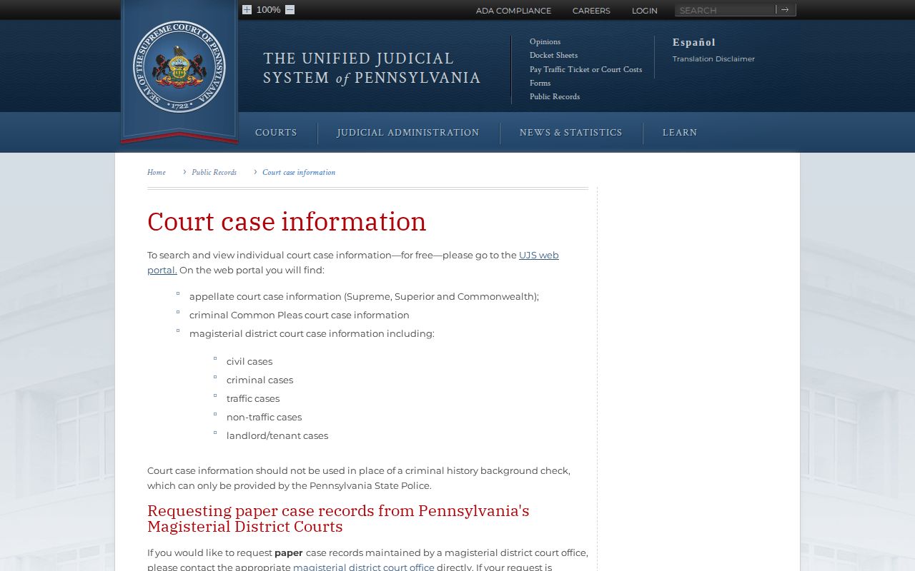Pennsylvania court docket access for Clinton County release records