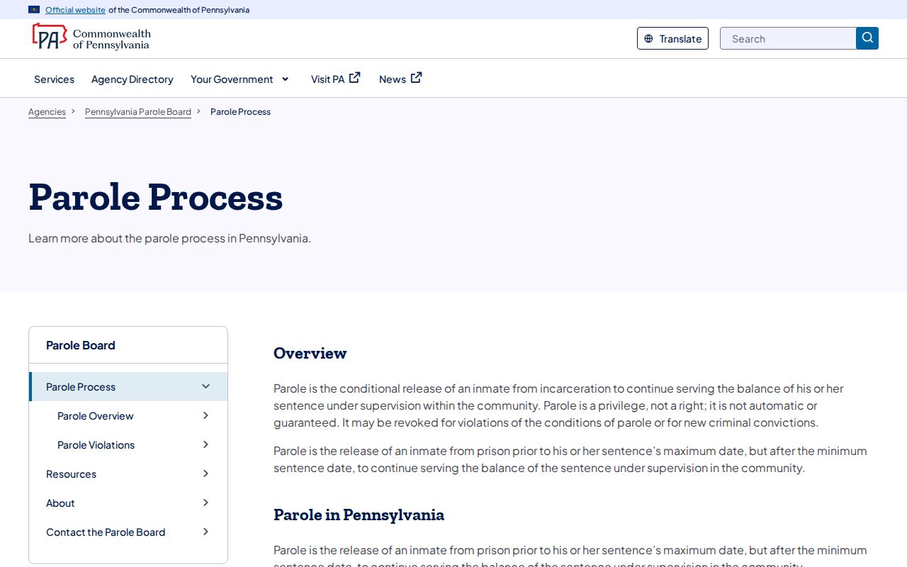 Clinton County parole and probation process information from Pennsylvania